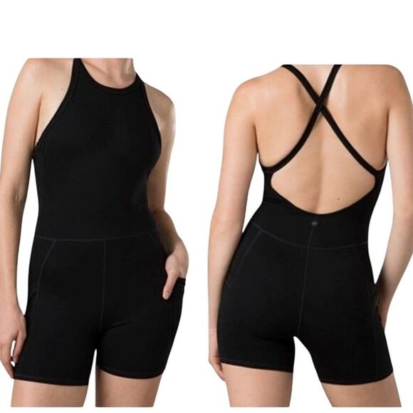 Prana Becksa Shortie One Piece Fitted Romper Built in Bra - Black Sz Medium $99 - Picture 1 of 8
